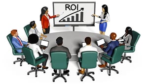 AI Generated image: Office employees at conference table watching presentation about increasing ROI